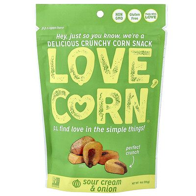 Love Corn, Maíz crujiente delicioso, Crema ácida y cebolla, 115 g (4 oz)