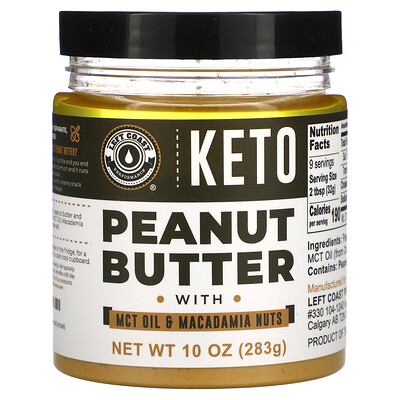 

Left Coast Performance, Keto, Peanut Butter with MCT Oil & Macadamia Nuts, 10 oz (283 g)