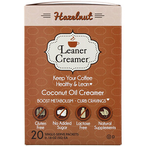 Leaner Creamer, Coconut Oil Creamer, Hazelnut, 20 Single-Serve Packets, 0.18 oz (5 g) Each отзывы