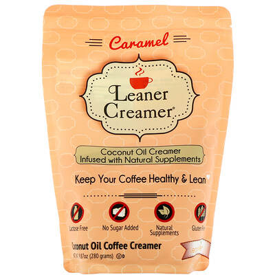 Leaner Creamer Coconut Oil Coffee Creamer, Caramel, 9.87 oz (280 g)