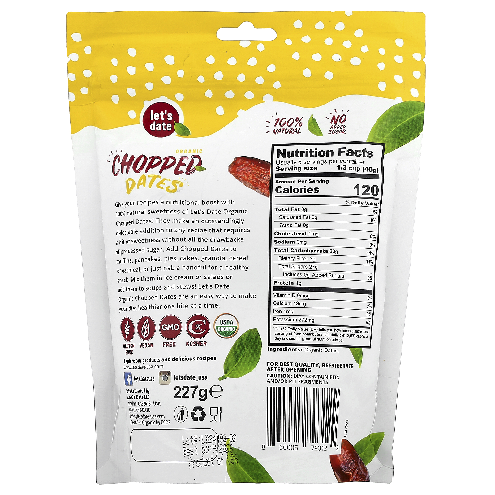 Organic Chopped Dates, 8 oz (227 g)