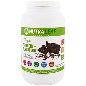 NutraLeaf Nutrition, Веганский протеин + суперпища, натуральный темный шоколад, 1005 г (35,4 унции)