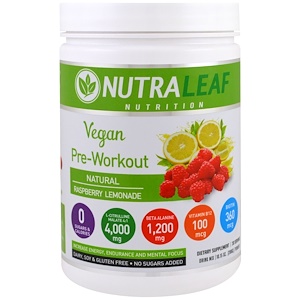 NutraLeaf Nutrition, Порошок для приготовления коктейля перед тренировок, веганский, натуральный малиновый лимонад, 10,15 унций (288 г)