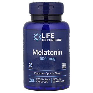 Life Extension, Melatonina, 500 mcg, 200 cápsulas vegetales