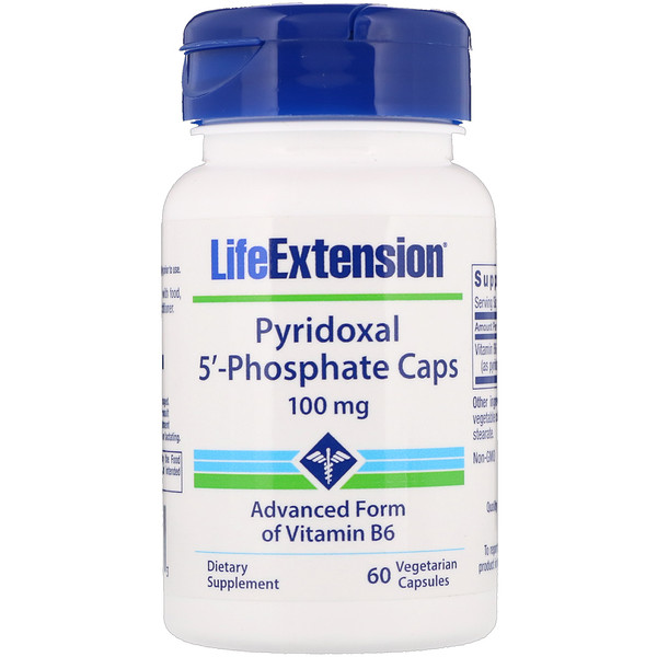 Life Extension, Пиридоксаль 5'-фосфатные капсулы, 100 мг, 60 вегетарианских капсул