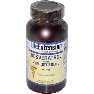 Life Extension, Ресвератрол с птеростильбеном, 100 мг, 60 капсул на растительной основе