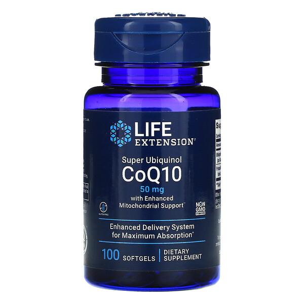 Super Ubiquinol CoQ10 с улучшенной поддержкой митохондрий, 50 мг, 100 гелевых капсул