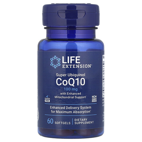 Life Extension スーパーユビキノールCoQ10 ミトコンドリアサポート配合 100mg ソフトジェル60粒