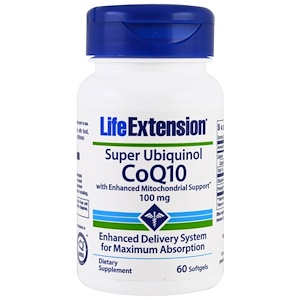 Life Extension, Super Ubiquinol CoQ10 особо благоприятно для митохондрий, 100 мг, 60 мягких капсул