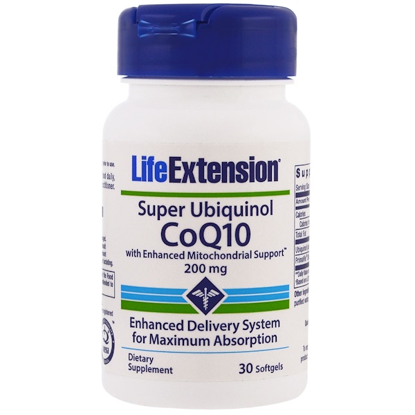 Life Extension, Супер убихинол CoQ10, 200 мг, 30 капсул