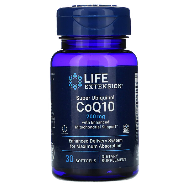 Super Ubiquinol CoQ10 с улучшенной поддержкой митохондрий, 200 мг, 30 гелевых капсул