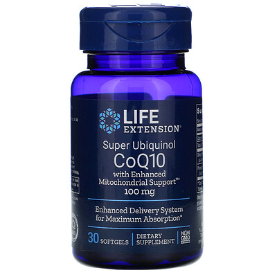 Life Extension Super Ubiquinol CoQ10 для поддержки митохондрий, 100 мг, 30 мягких таблеток