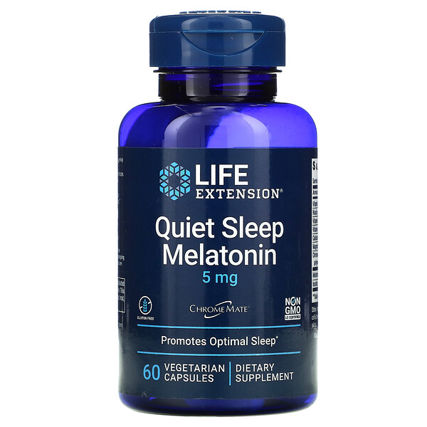 Life Extension, Quiet Sleep, Melatonin, ruhiger Schlaf, 5 mg, 60 vegetarische Kapseln