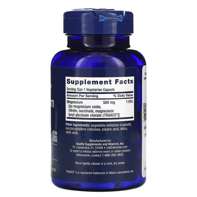 Life Extension, Magnesium Caps, Magnesium, 500 mg, 100 pflanzliche