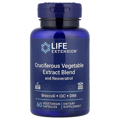 Life Extension, Mezcla de extractos de vegetales crucíferos y resveratrol, 60 cápsulas vegetales