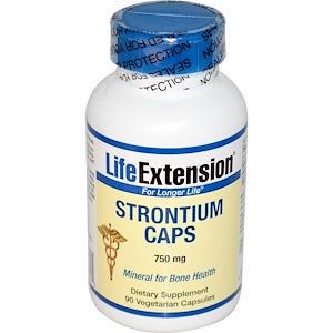 Life Extension, Капсулы из стронция, минералы для здоровья костей, 750 мг, 90 растительных капсул