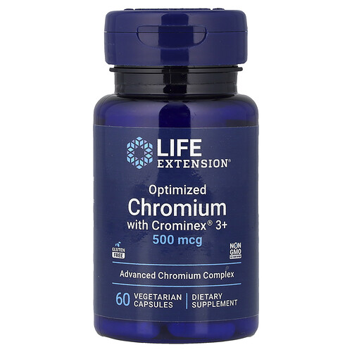 Life Extension オプティマイズド クロミウム ウィズ クロミネックス® 3+、500mcg、ベジタリアンカプセル60粒