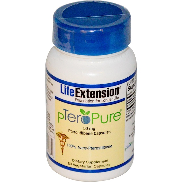 Life Extension, pTeroPure, птеростильбен, 50 мг, 60 капсул