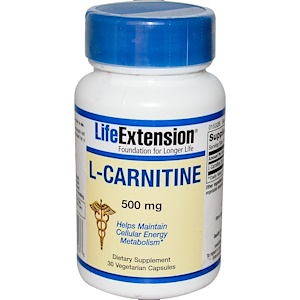 Life Extension, L-карнитин, 500 мг, 30 вегетарианских капсул