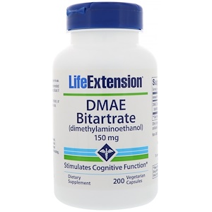 Купить Life Extension, DMAE битартрат, 150 мг, 200 вегетарианских капсул  на IHerb