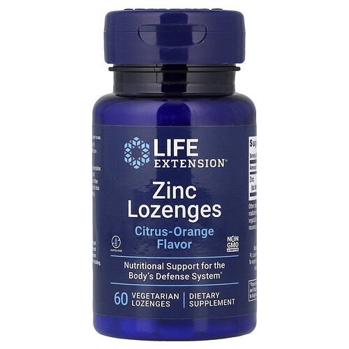 Life Extension ジンク ロゼンジ シトラス-オレンジ味 ベジタリアン ロゼンジ60粒（1粒あたり18.75mg）