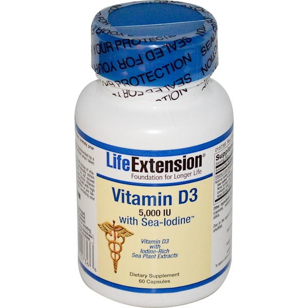 Life Extension, Vitamin D3 with Sea-Iodine, 5000 IU, 60 Capsules - iHerb