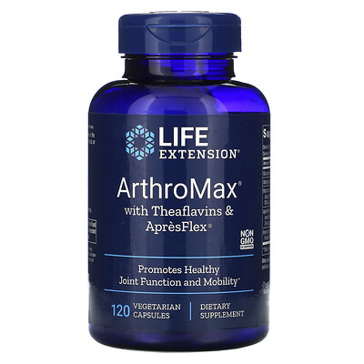Life Extension ArthroMax, ApresFlexwith с теафлавином, 120 растительных капсул