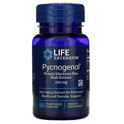 Life Extension Pycnogenol, экстракт коры французской приморской сосны, 100 мг, 60 вегетарианских капсул