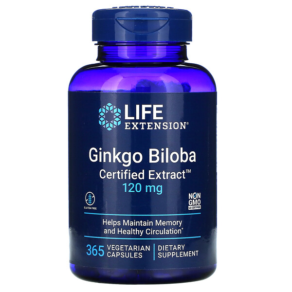 Life Extension, Ginkgo Biloba, Certified Extract, Ginkgo Biloba, zertifiziertes Extrakt, 120 mg, 365 pflanzliche Kapseln