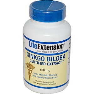 Life Extension, Гинкго двулопастный, сертифицированный экстракт, 120 мг, 365 капсул на растительной основе