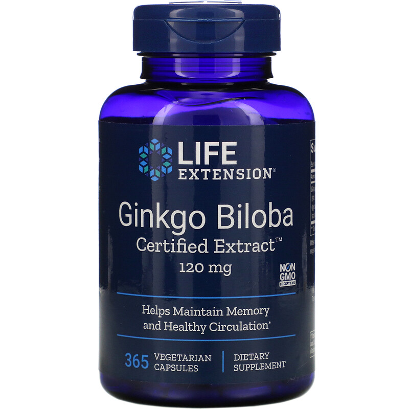 Life Extension, Ginkgo Biloba, Certified Extract, 120 mg, 365 Vegetarian Capsules iHerb