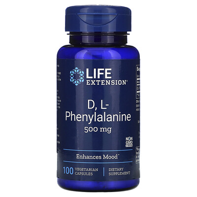 Life Extension D, L-фенилаланин, 500 мг, 100 вегетарианских капсул