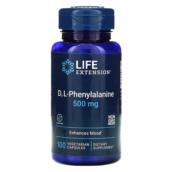 D, L-фенилаланин, 500 мг, 100 вегетарианских капсул