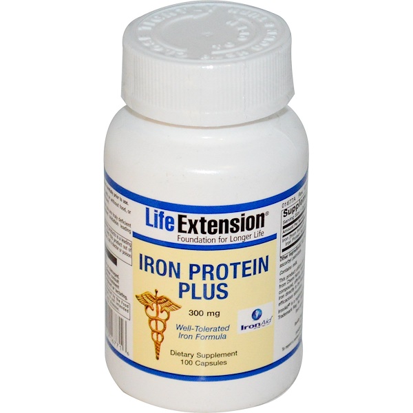 Life Extension, Iron Protein Plus, 300 mg, 100 Capsules - iHerb.com