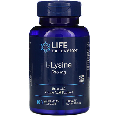 Life Extension L-лизин, 620 мг, 100 растительных капсул
