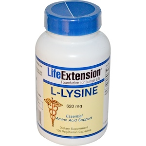 Life Extension, L-лизин, 620 мг, 100 растительных капсул