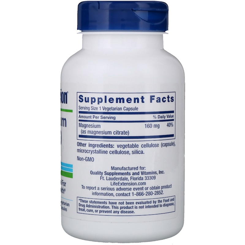 Life Extension, Magnesium (Citrate), 160 mg, 100 Vegetarian Capsules ...