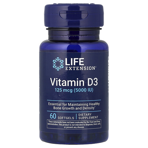 Life Extension ビタミンD3 125mcg (5,000IU) ソフトジェル60粒