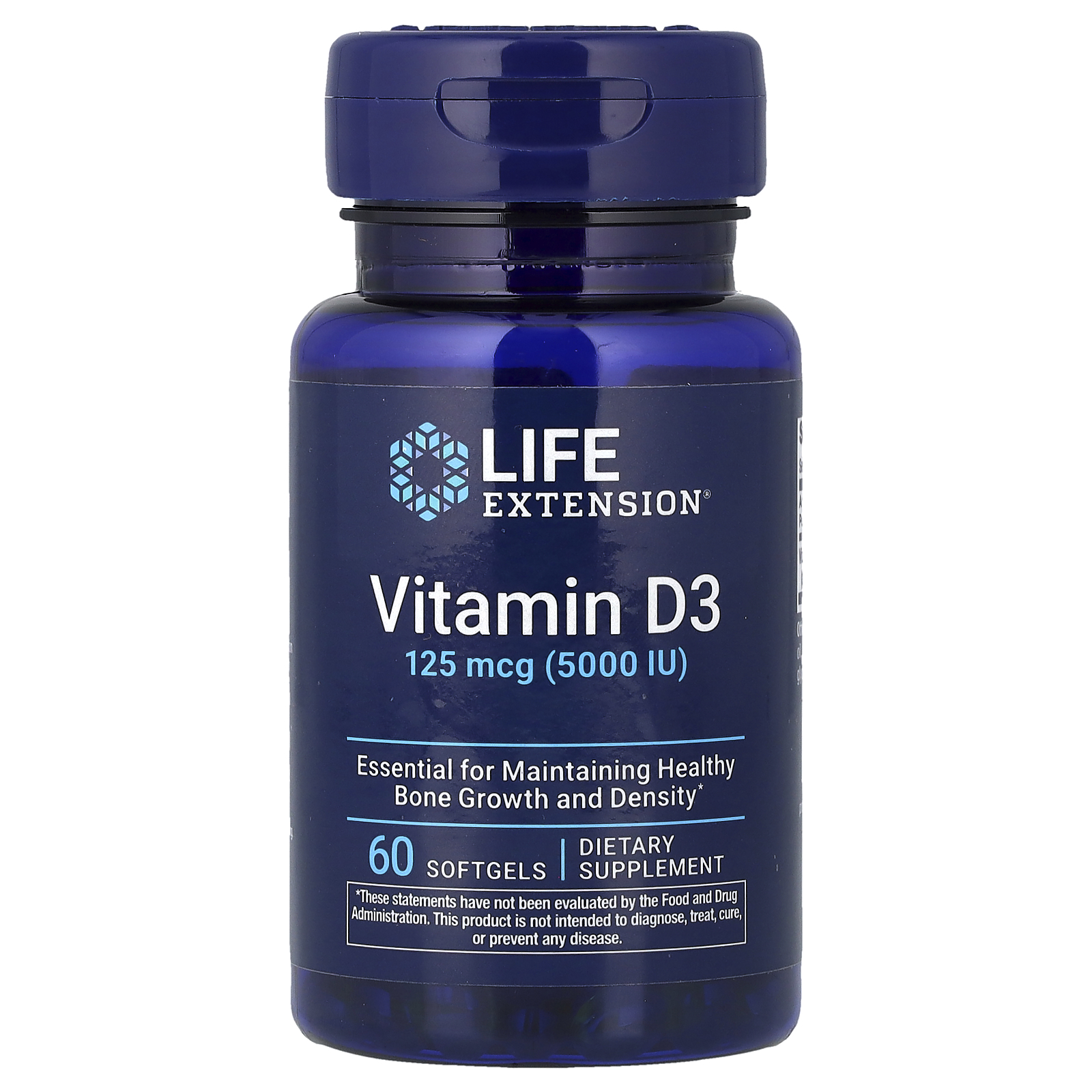 Life Extension (라이프익스텐션), 비타민D3, 125mcg(5,000IU), 소프트젤 60정