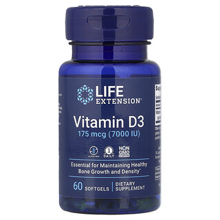 Life Extension, Witamina D3, 175 µg (7 000 j.m.), 60 kapsułek miękkich