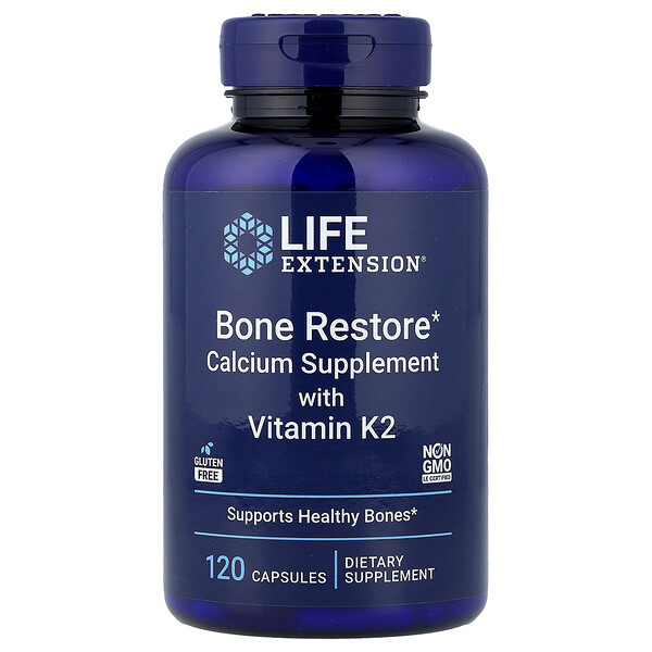 Life Extension Bone Restore, Calcium Supplement with Vitamin K2, 120 Capsules