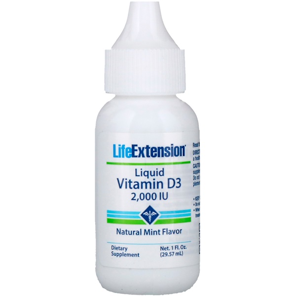 Life Extension, Liquid Vitamin D3, Natural Mint Flavor, 2,000 IU, 1 fl
