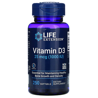Life Extension витамин D3, 25 мкг (1000 МЕ), 250 капсул