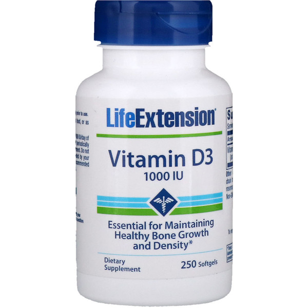 Life Extension, Витамин D3, 1000 IU, 250 капсул