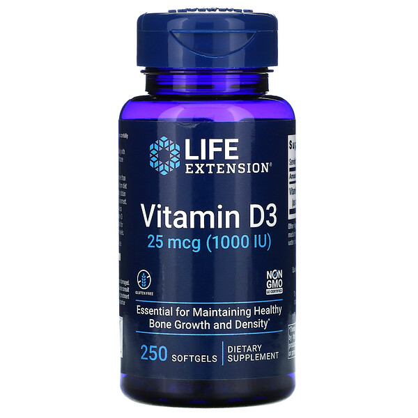 Life Extension, Π²ΠΈΡΠ°ΠΌΠΈΠ½Β D3, 25Β ΠΌΠΊΠ³ (1000Β ΠΠ), 250Β ΠΊΠ°ΠΏΡΡΠ»