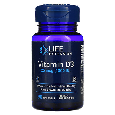 Life Extension Vitamin D3, 25 mcg (1,000 IU), 90 Softgels