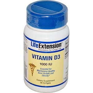 Life Extension, Витамин D3, 1000 МЕ, 90 мягких таблеток