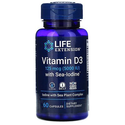 Life Extension витамин D3 с Sea-Iodine, 125 мкг (5000 МЕ), 60 капсул