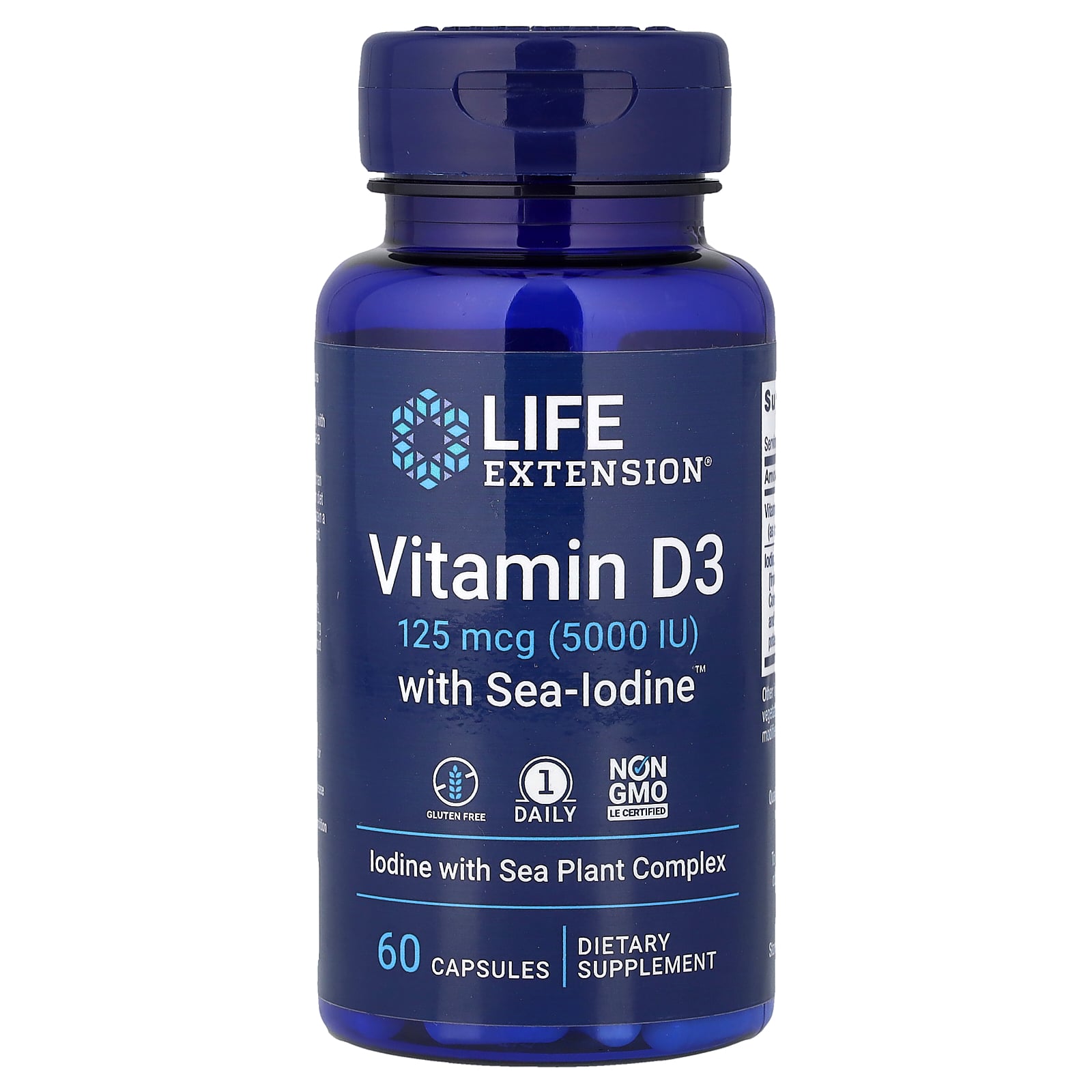 Life Extension (라이프익스텐션), Sea-Iodine™ 함유 비타민D3, 캡슐 60정