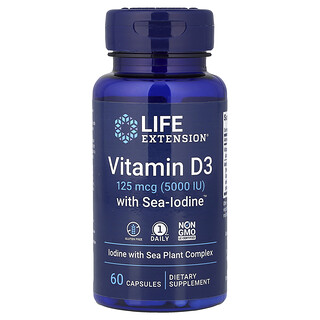لايف إكستانشن‏, فيتامين د3 مع Sea-Iodine، 125 مكجم (5,000 وحدة دولية)، 60 كبسولة